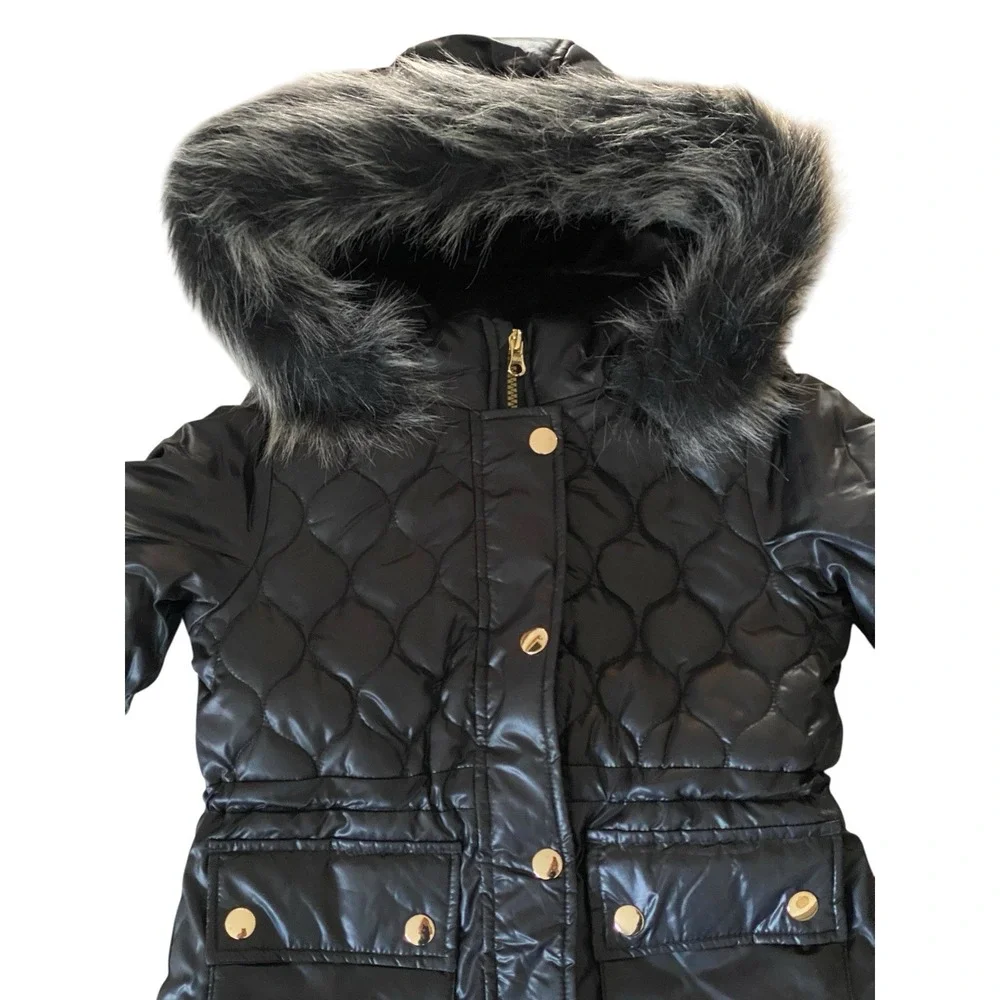 London‎ Fog - Girls Quilted Puffer Parka (S/4) - Faux Fur Hood Warm Coat
